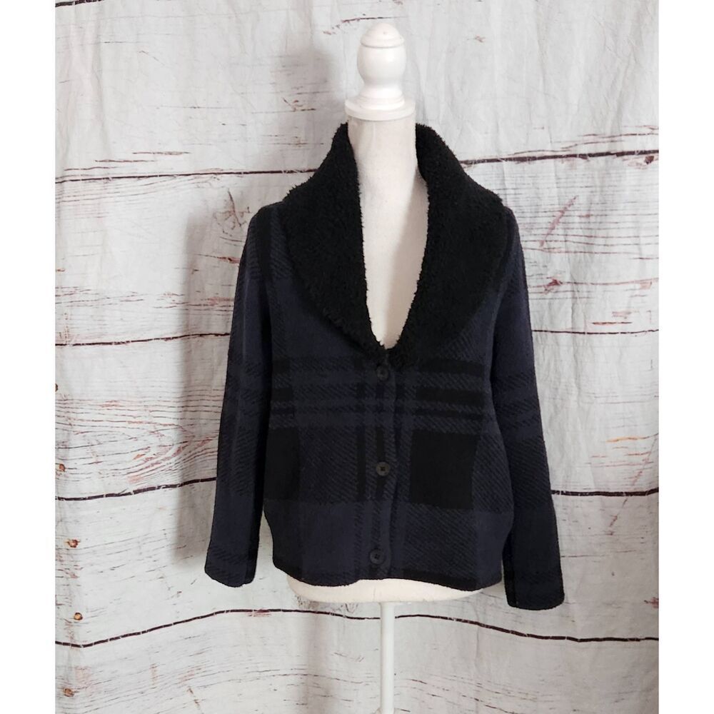 Barefoot Dreams CozyChic Faux Shearling Plaid Button Front‎ Cardigan Size XS